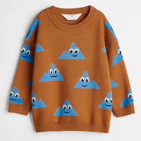 Sz5T/6 H&M jacquard knot boys sweater round neck long sleeve brown/mountains - Picture 2 of 5